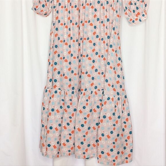 Tucker NYC Juliette Dress Blush Mint Poppies Micro in Viscose Crepe Floral Midi - Picture 10 of 10